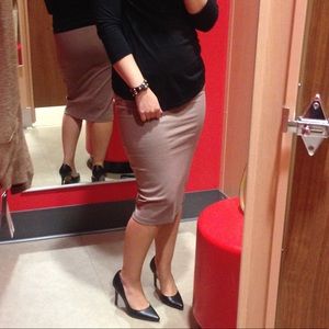 Taupe Banded Pencil Skirt